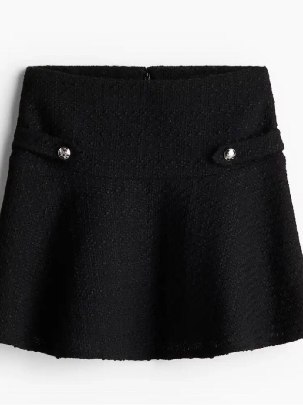 H&M Black Boucle Textured Skirt with Decorative Tabs